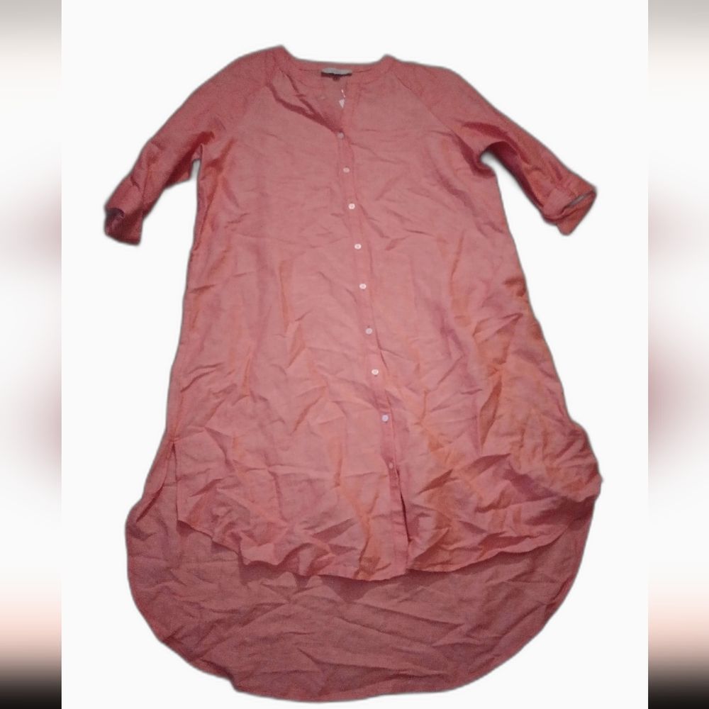 LOFT Rose Pink Button-Front Tunic Dress - Picture 2 of 8